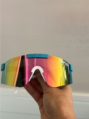 Youth Pit Viper Mirrored Shield Sunglasses - Pink/Yellow/Blue